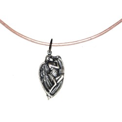 Mirror Antiqued Silver  Angel of Hope Pendant on Rawhide
