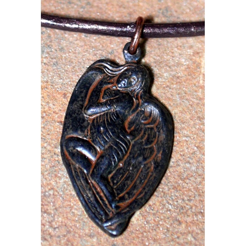 Antique Rust Black Small Winged Angel Of Hope Pendant on Rawhide