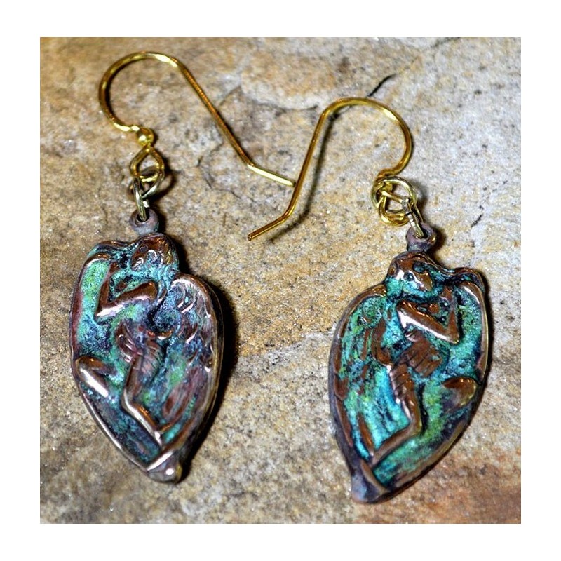 Olive Patina Winged Angel Of Hope Dangle Earrings