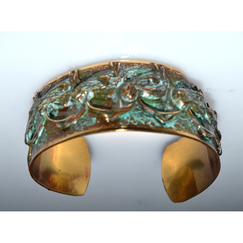 Verdigris Patina Solid Brass Horse Heads Equestrian Cuff