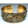 Olive Patina Solid Brass Running Rabbit Cuff - Jade