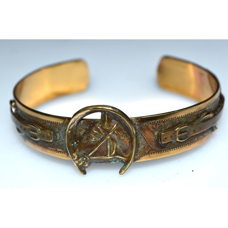 Earth Patina Horse in Horseshoe and Stirrup Cuff Bracelet
