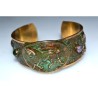 Olive Patina Solid Brass Trotting Show Horse Equestrian Cuff - Charoite, Jade
