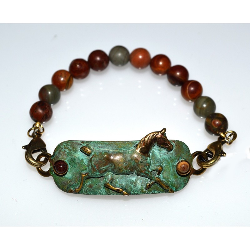 Contemporary Running Horse Rockband Bracelet - Dakota Jasper Beading