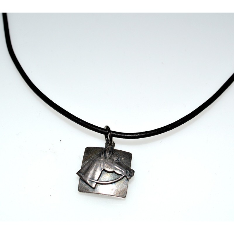 Antiqued Silver Brass Equestrian Horse Head Pendant - Rawhide