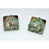 Verdigris Patina Brass Horse Head on Square Earrings - Charoite
