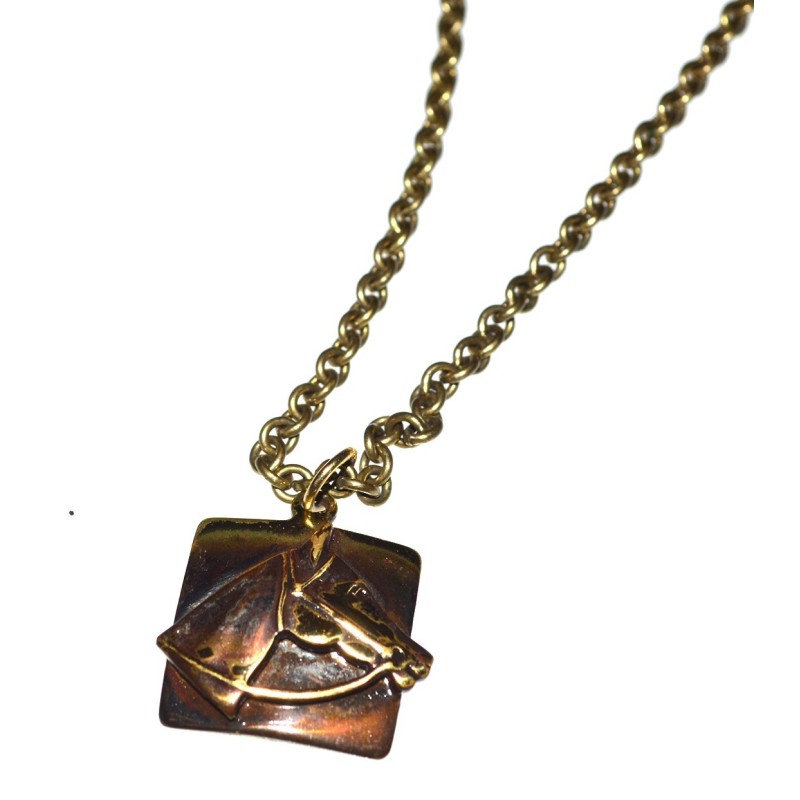 Earth Patina Small Horsehead Pendant on Antique Gold Chain