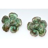 Verdigris Patina Horse Head on Flower Earrings - Chrysocolla