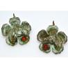 Verdigris Patina Solid Brass Horse Head on Flower Earrings - Carnelian