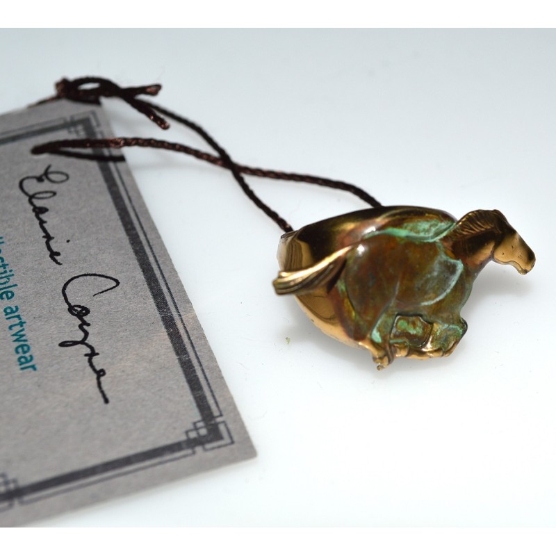 Verdigris Patina Brass Equestrian Wild Galloping Horse Ring