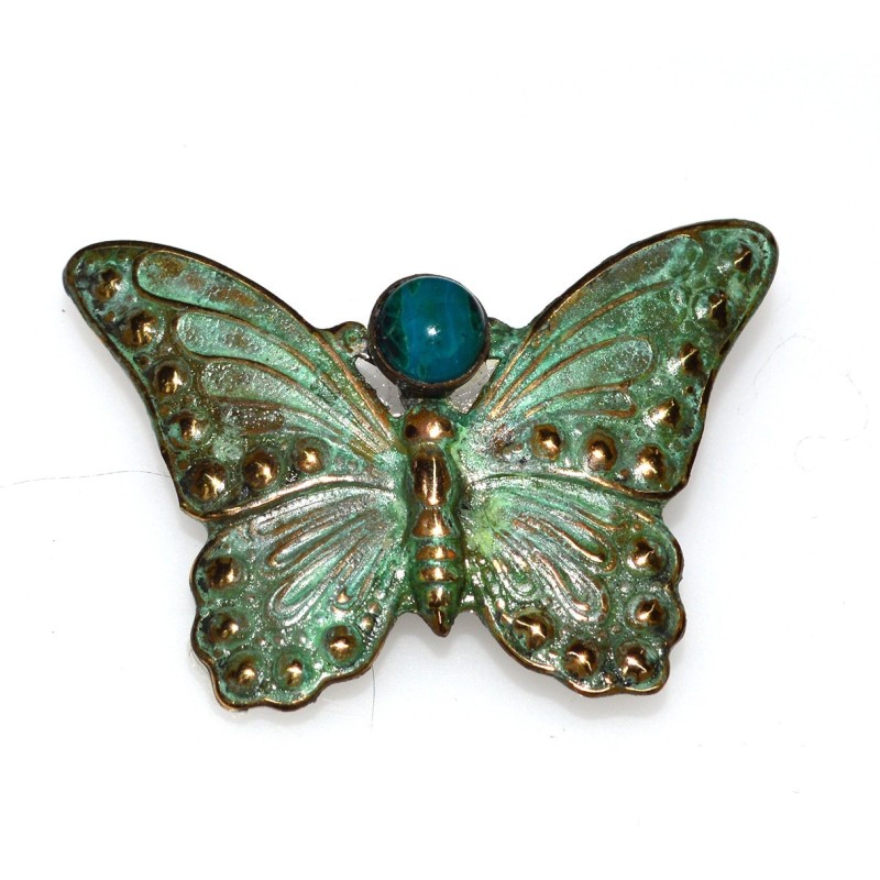 Verdigris Patina Solid Brass Decorative Butterfly Pin - Turquoise
