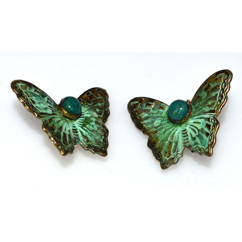 Verdigris Patina Decorative Butterfly Earrings - Turquoise