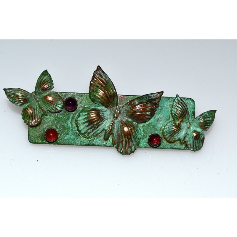 Patina Butterflies Bar Pin with Semi-Precious Stones