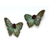 Verdigris Patina Decorative Butterfly Earrings with Garnet