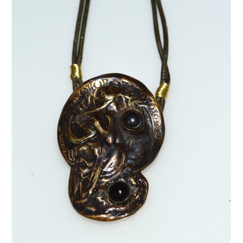 Verdigris Patina Butterfly Key Fob Necklace with Charoite, Amethyst