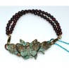 Verdigris Patina Zen Garden Sculptural Butterfly on Roses  Rockband with Jasper Beads