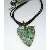 Verdigris Patina Brass Butterfly on Leaf Pendant - Chrysocolla