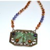 Verdigris Patina Brass Butterfly - Filigree Necklace with Swarovski Crystals