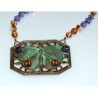 Verdigris Patina Brass Butterfly - Filigree Necklace with Swarovski Crystals