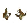 Verdigris Patina Solid Brass Vintage Motif Flower Earrings - White Opal European Crystals