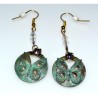 Verdigris Patina Solid Brass Delicate Butterfly on Circle Earrings - European Crystals