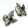 Verdigris Patina Brass Butterfly Earrings - Genuine Amethyst Semi-Precious Stones