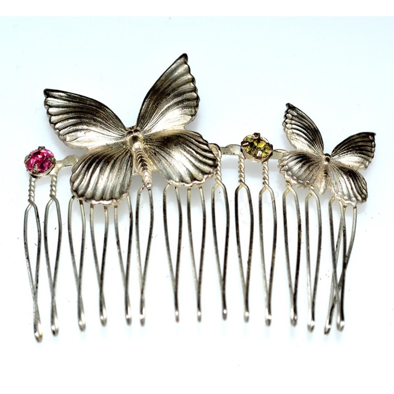 Satin Silver Butterfly Haircomb - Swarovski Crystals
