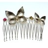 Satin Silver Butterfly Haircomb - Swarovski Crystals
