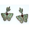 Verdigris Patina Solid Brass Butterfly Dangle Earrings - Amethyst