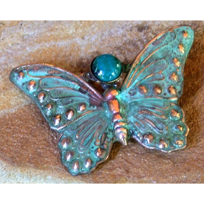 Patina Solid Brass Decorative Butterfly Pin - Chrysocolla