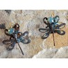 Verdigris Patina Brass Victorian Filigree Dragonfly Earrings - Pacific Opal Swarovski Crystals