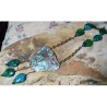 Patina Brass Dragonfly Teardrop Necklace - Chrysocolla - Scrollwork Chain