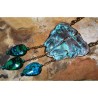 Patina Brass Dragonfly Teardrop Necklace - Chrysocolla - Scrollwork Chain