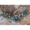 NAP9433n Verdigris Patina Brass Graduated Mayapple Floral Necklace - Green Aventurine, Amazonite, Jade