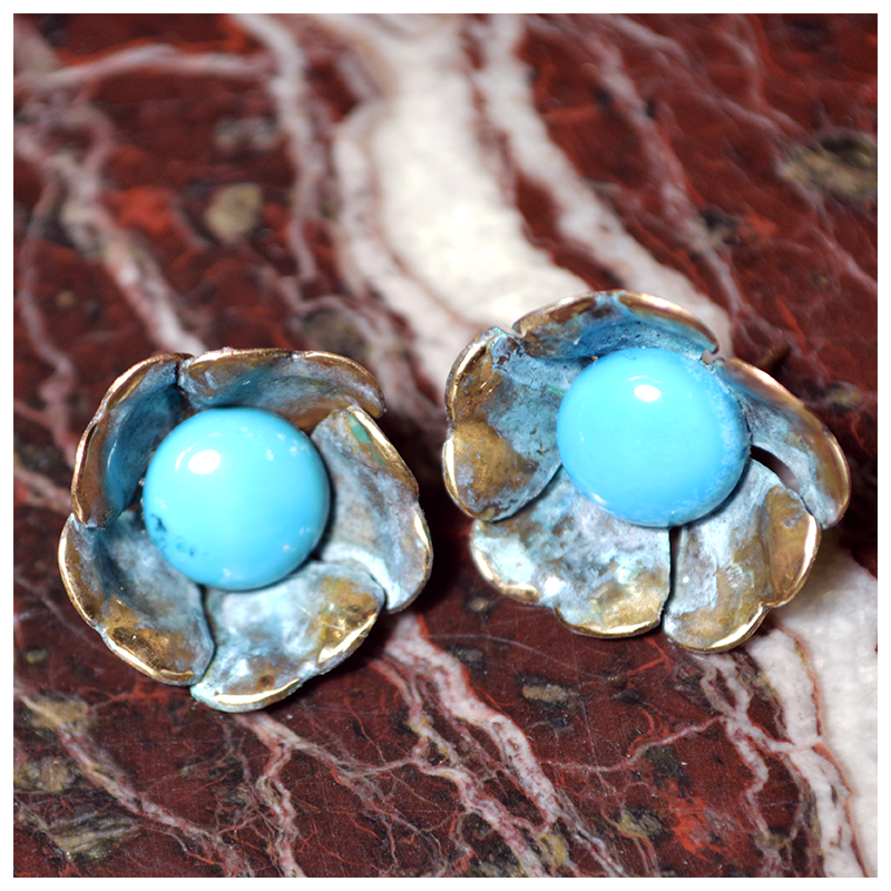 Sculptural Floral Earrings - Turquoise