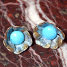 Sculptural Floral Earrings - Turquoise