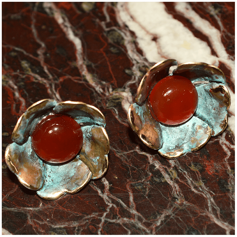 Sculptural Floral Earrings - Carnelian