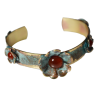 Olive Patina Sculptural Floral Cuff - Carnelian