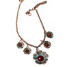 Olive Patina Sculptural Floral Graduated Necklace - Carnelian