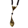 Mirror Brass Art Deco Slim Pendant on Black Onyx
