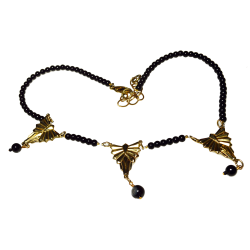 Mirror Brass Three Piece Necklace Art Deco on Black Onyx