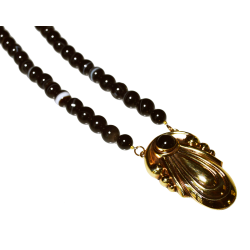 Mirror Brass Art Deco Large Pendant on Black Onyx