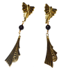 Mirror Brass Art Deco Earrings - Black Onyx