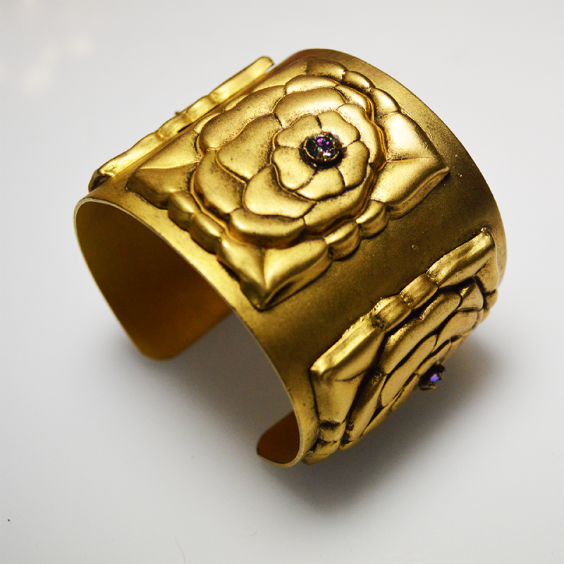 Antique Gold Art Deco Rose Cuff - Paradise Crystals