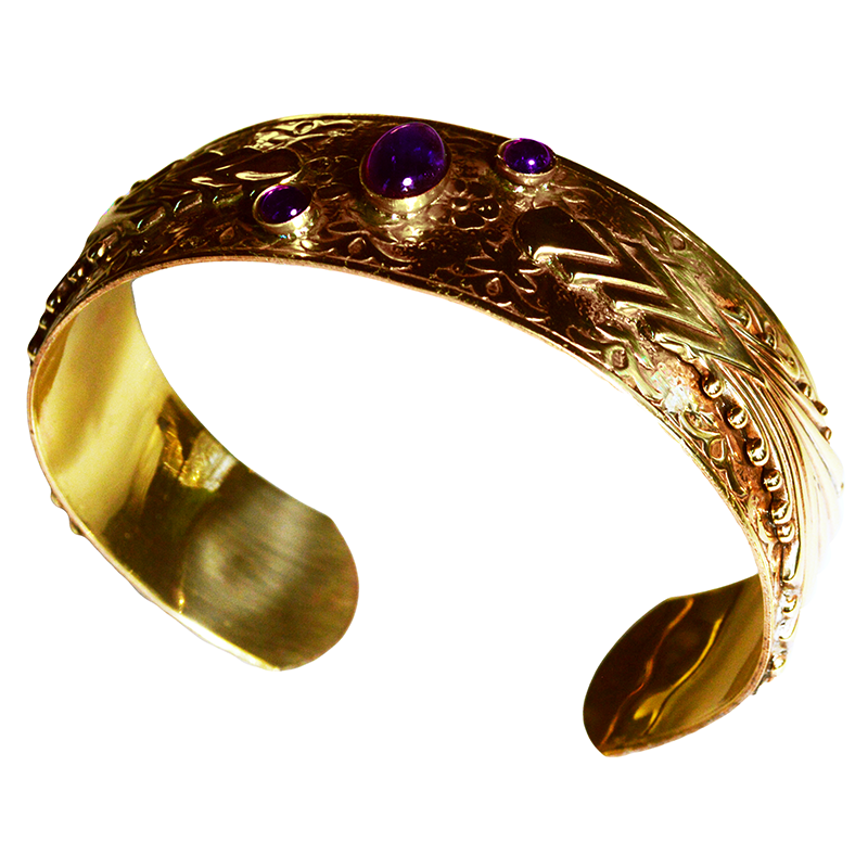Art Deco 2022 Mirror Brass Cuff - Amethyst