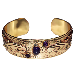 Art Deco 2022 Mirror Brass Cuff - Amethyst