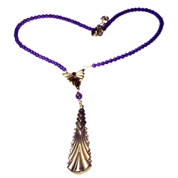 Art Deco 2022 Mirror Brass Single Pendant Necklace - Amethyst