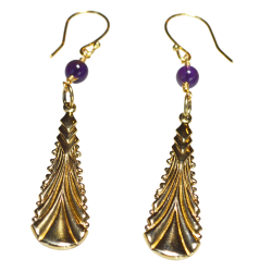 Art Deco 2022 Mirror Brass Earrings - Amethyst