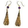 Art Deco 2022 Mirror Brass Earrings - Amethyst