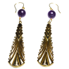 Art Deco 2022 Mirror Long Brass Earrings - Amethyst
